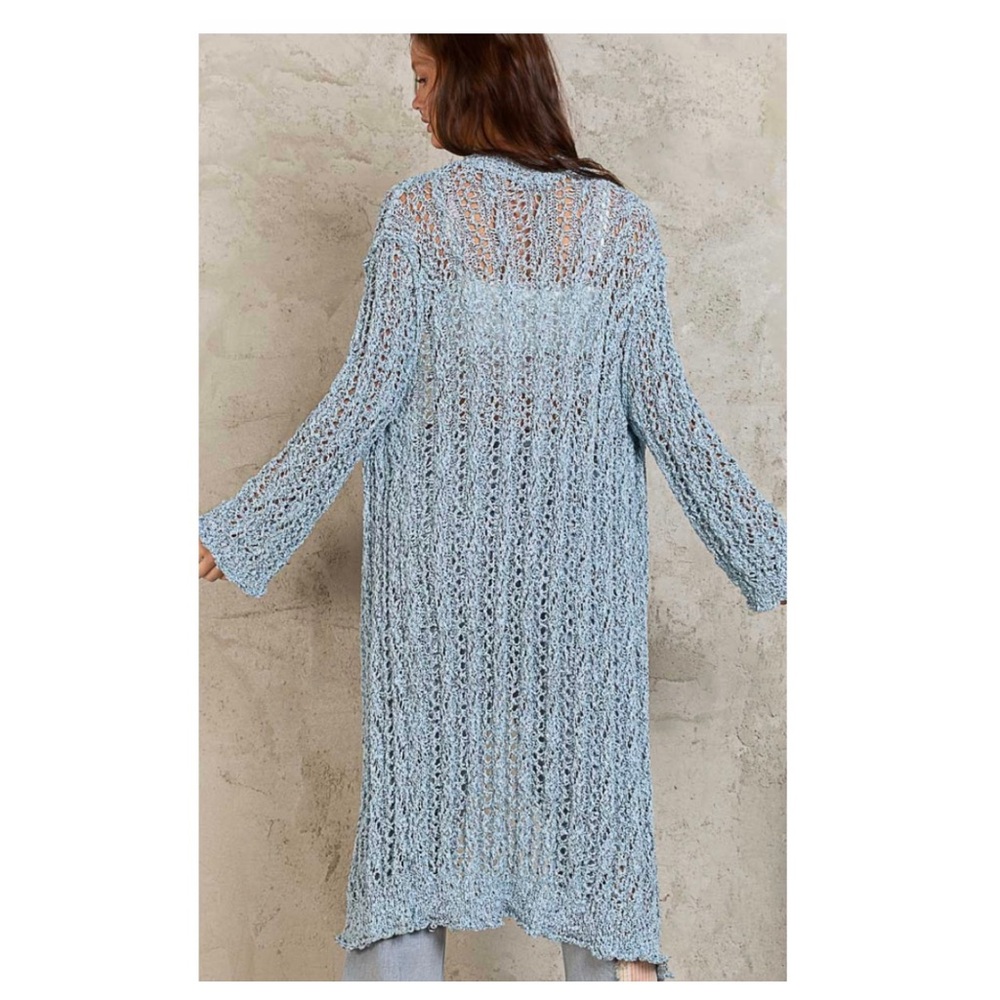 $38 start LAST ONE ❤️Pretty POL Rolling Edge detail Long Powder Blue Cardigan - Picture 5 of 7